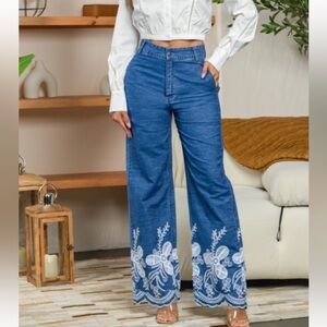 #121 Dark Blue Wide-Leg embroidered Jeans